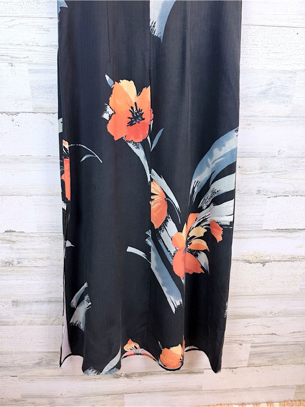 Vintage Tori Richard 100% Silk Floral Maxi Dress Black Hawaiian Medium - Picture 9 of 11